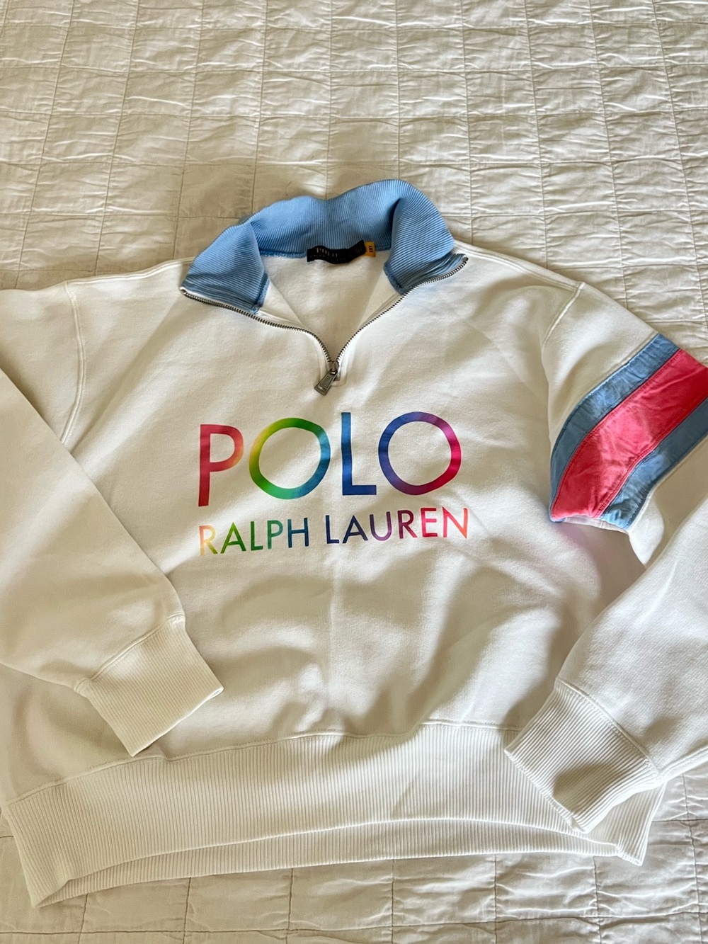 Ralph Lauren Polo 1/4 zip sweater white Large ombré L - Picture 2 of 12